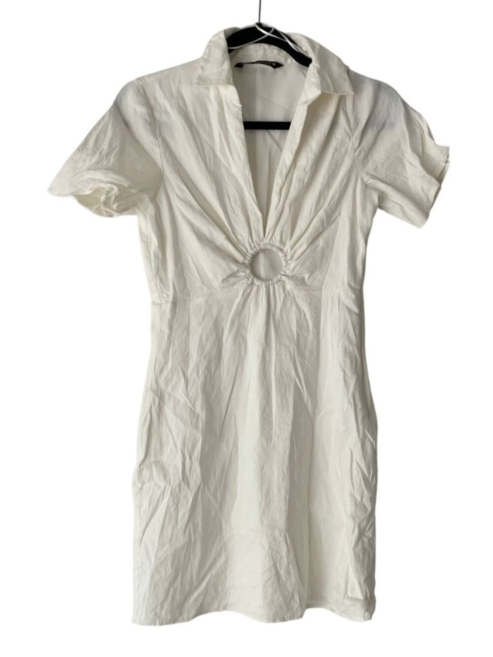 Zara Ring Cutout Collared Mini Dress, Cream, M